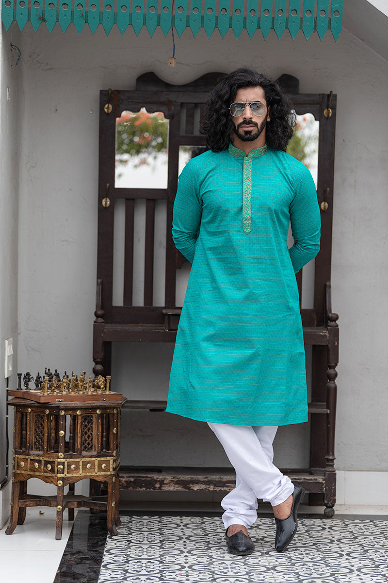 Self Printed Kurtas with Neck Embroidery