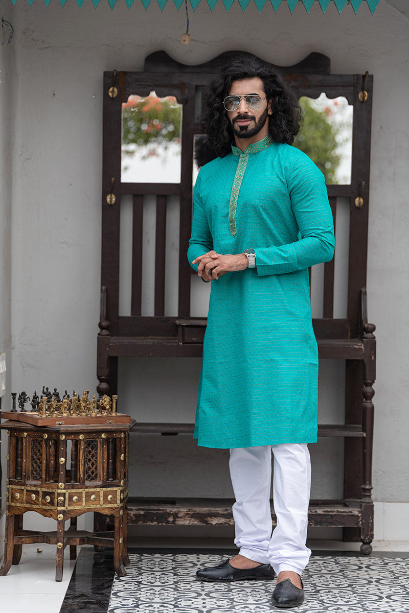 Self Printed Kurtas with Neck Embroidery