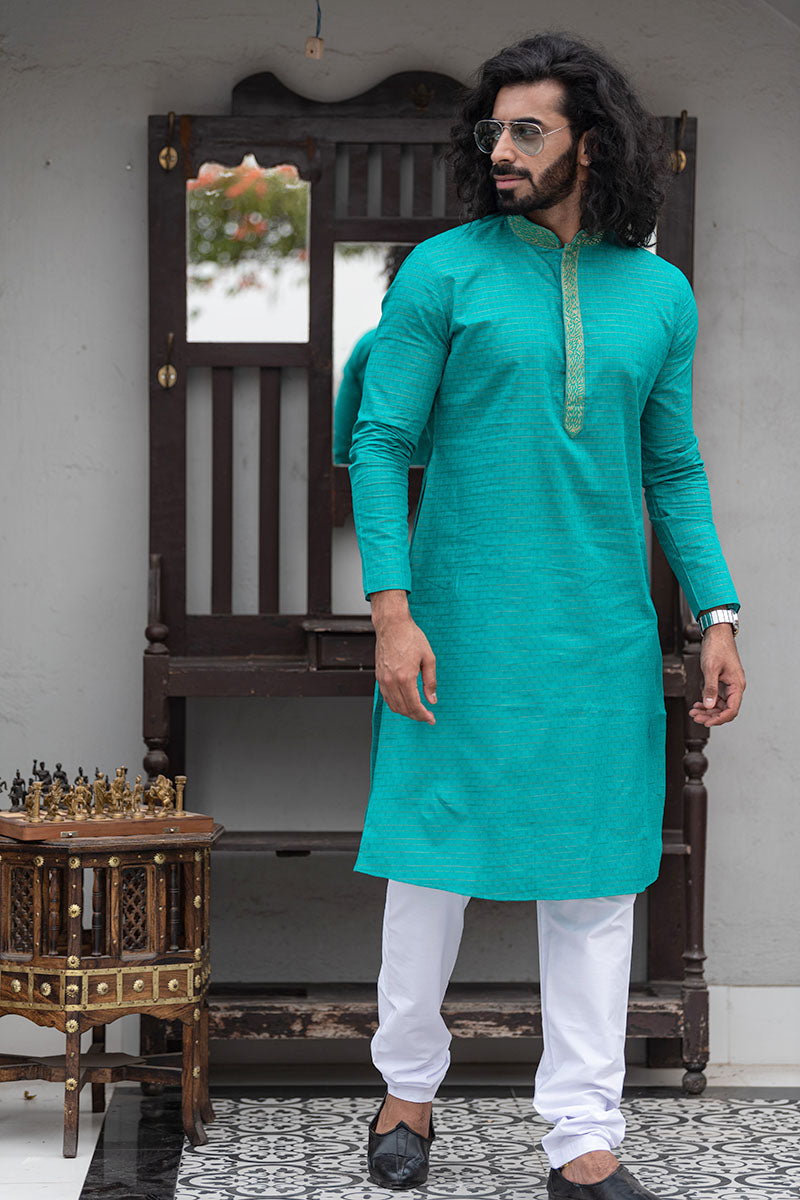 Self Printed Kurtas with Neck Embroidery