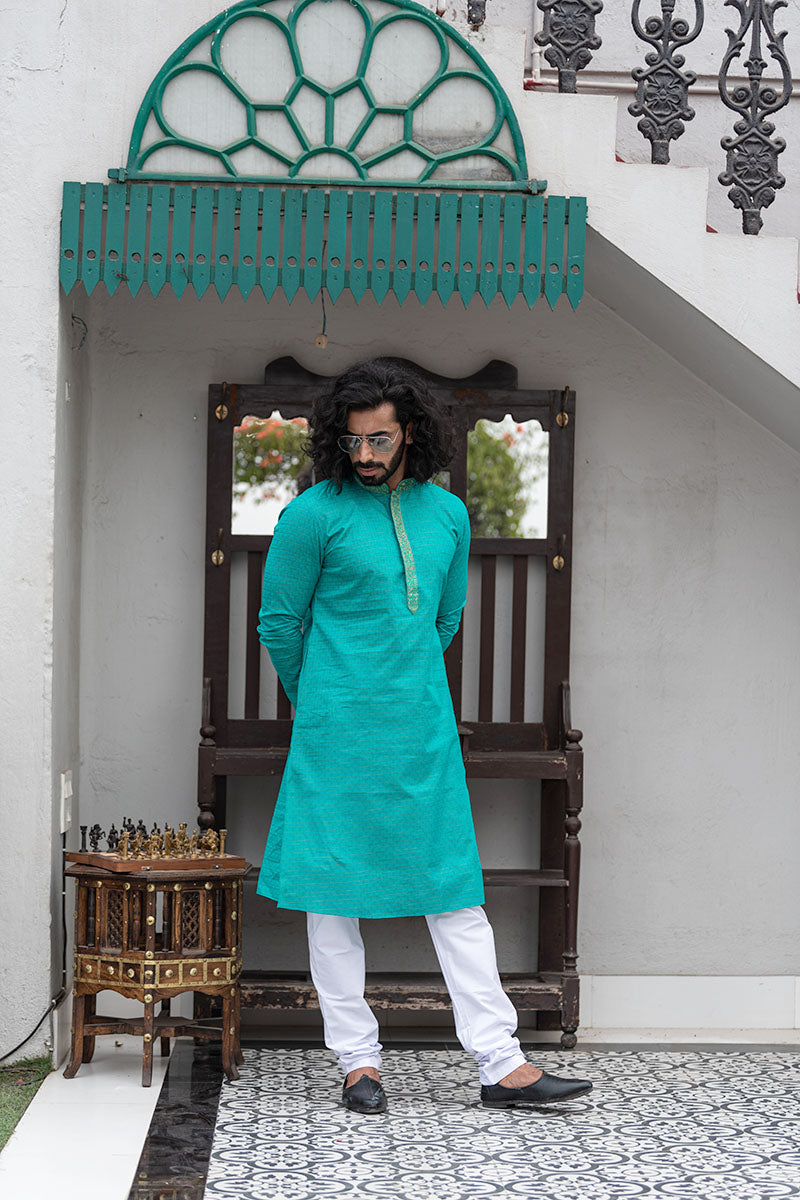 Self Printed Kurtas with Neck Embroidery