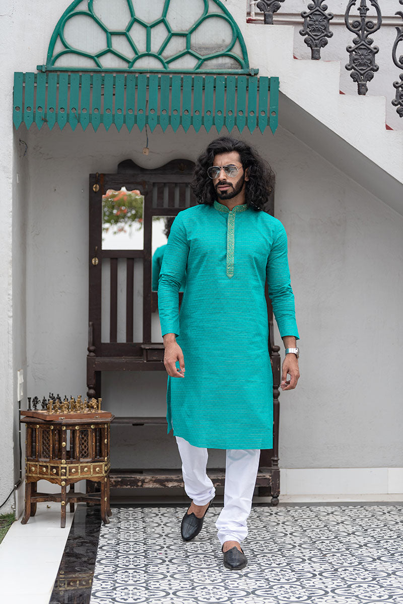 Self Printed Kurtas with Neck Embroidery