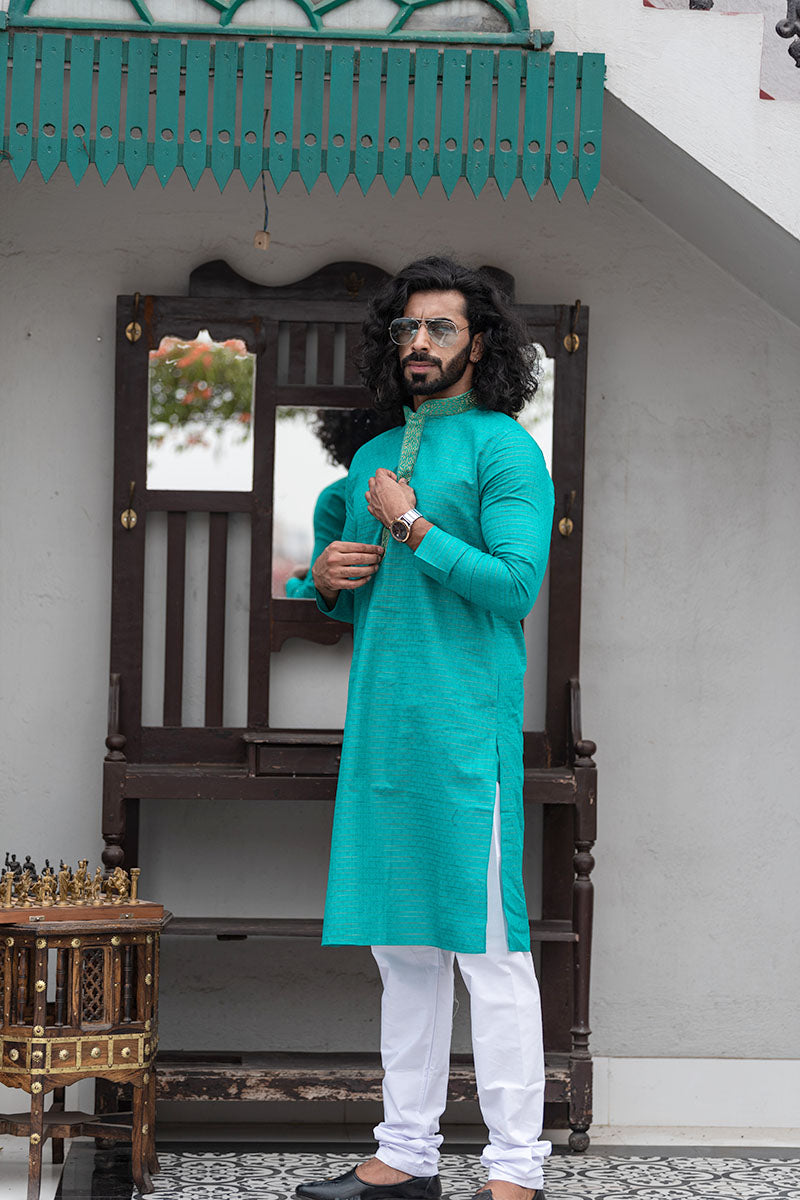 Self Printed Kurtas with Neck Embroidery