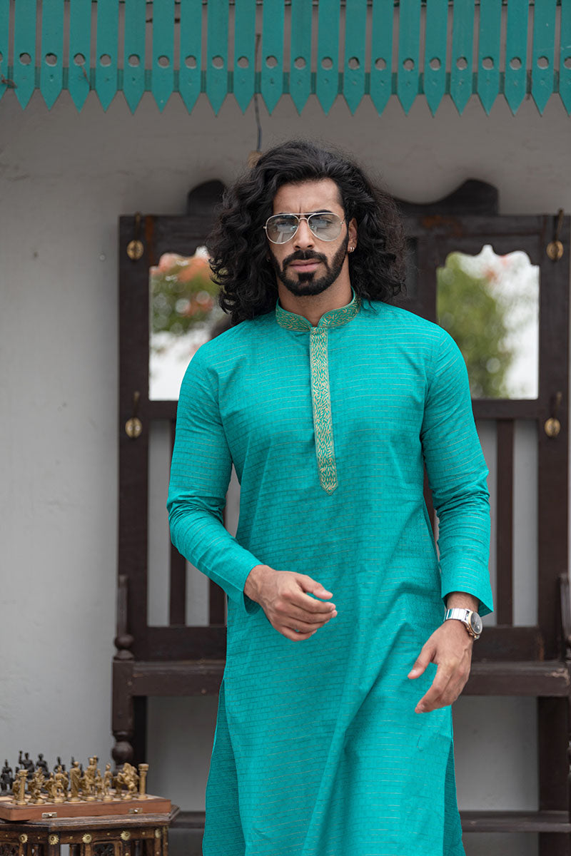 Self Printed Kurtas with Neck Embroidery