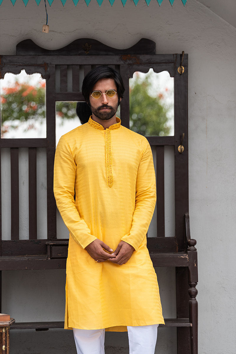 Self Printed Kurta with Neck Embroidery