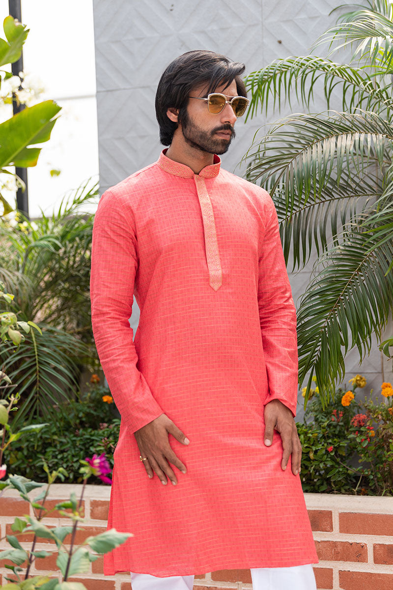 Self Printed Kurtas with Neck Embroidery