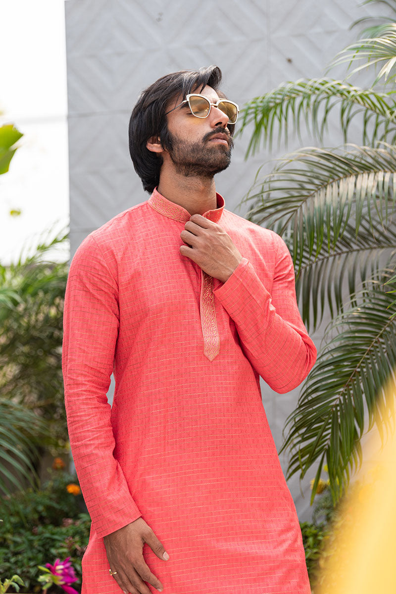 Self Printed Kurtas with Neck Embroidery