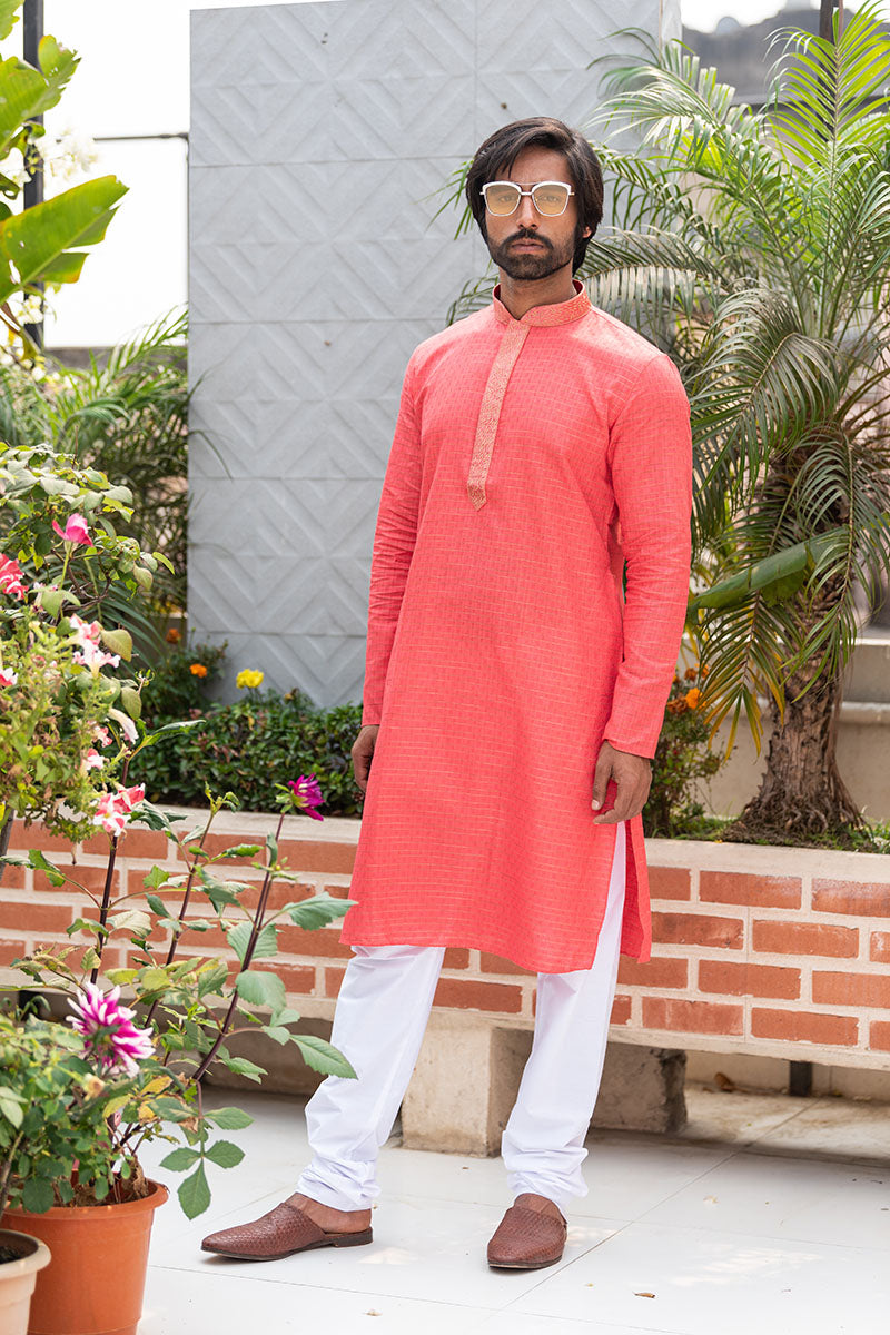 Self Printed Kurtas with Neck Embroidery