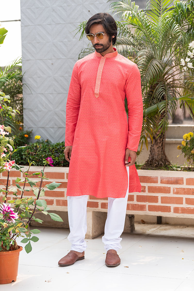 Self Printed Kurtas with Neck Embroidery