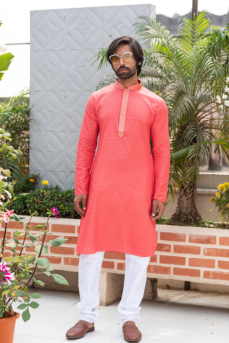Self Printed Kurtas with Neck Embroidery