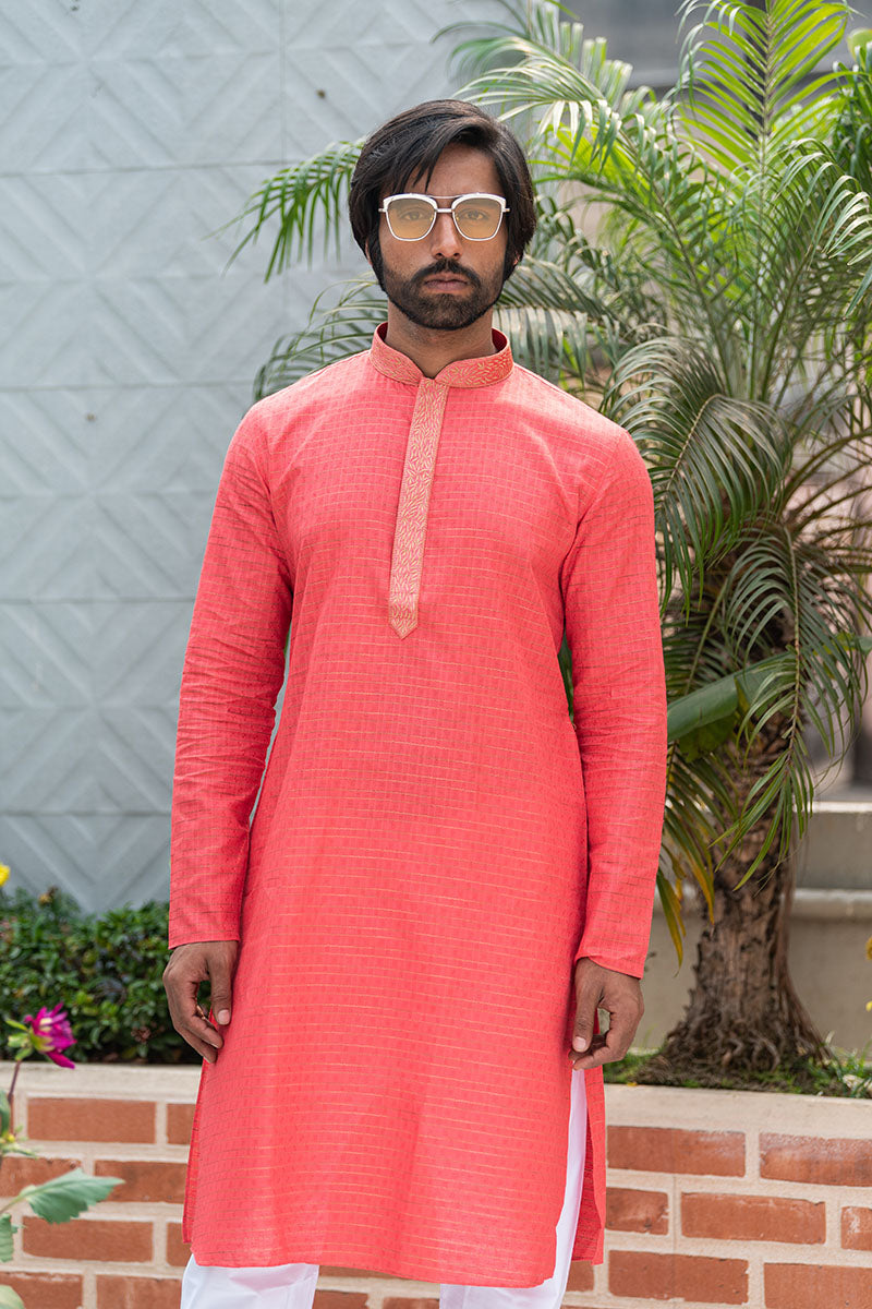 Self Printed Kurtas with Neck Embroidery