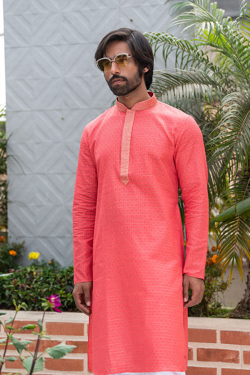 Self Printed Kurtas with Neck Embroidery