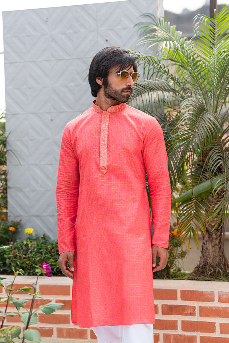 Self Printed Kurtas with Neck Embroidery