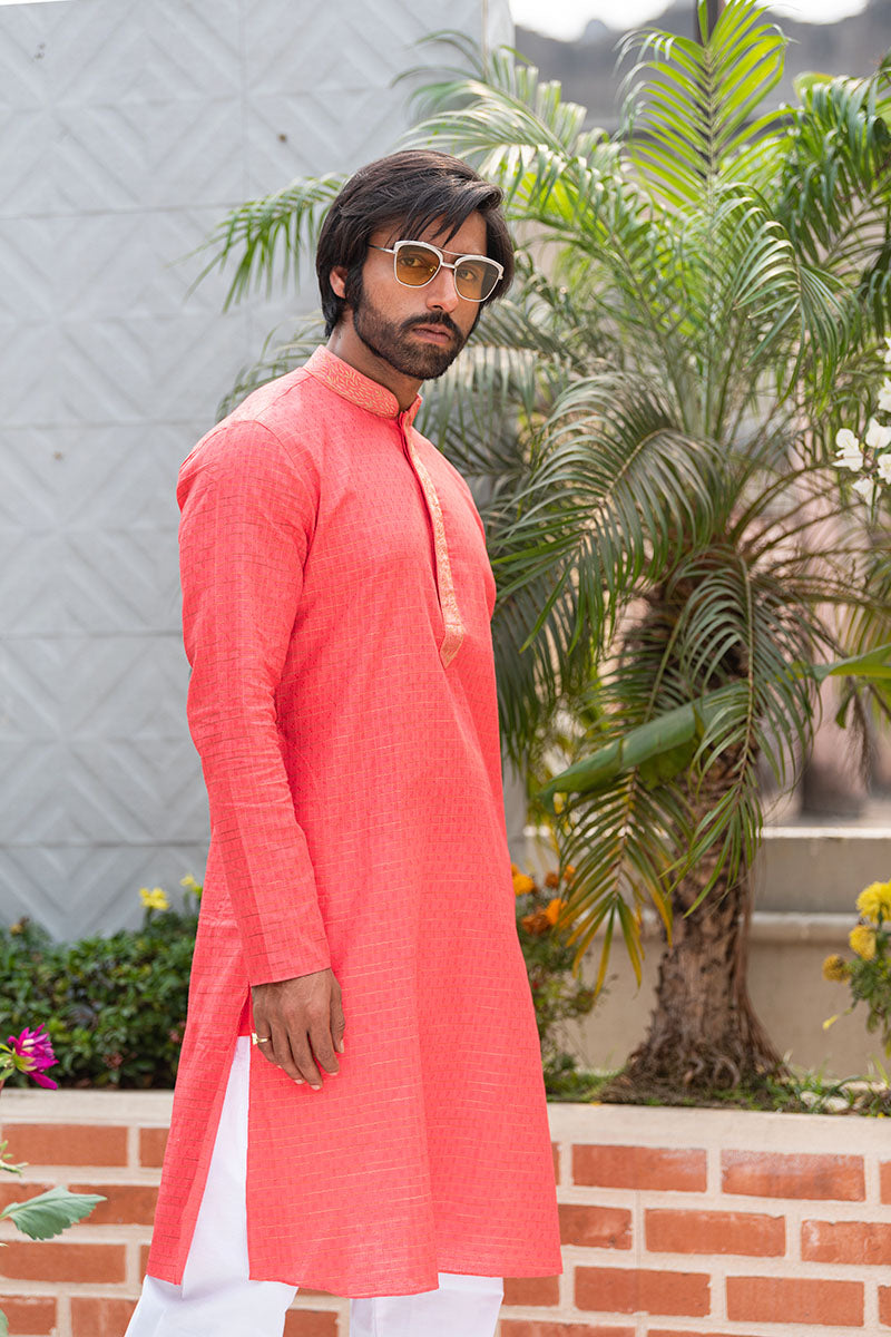 Self Printed Kurtas with Neck Embroidery