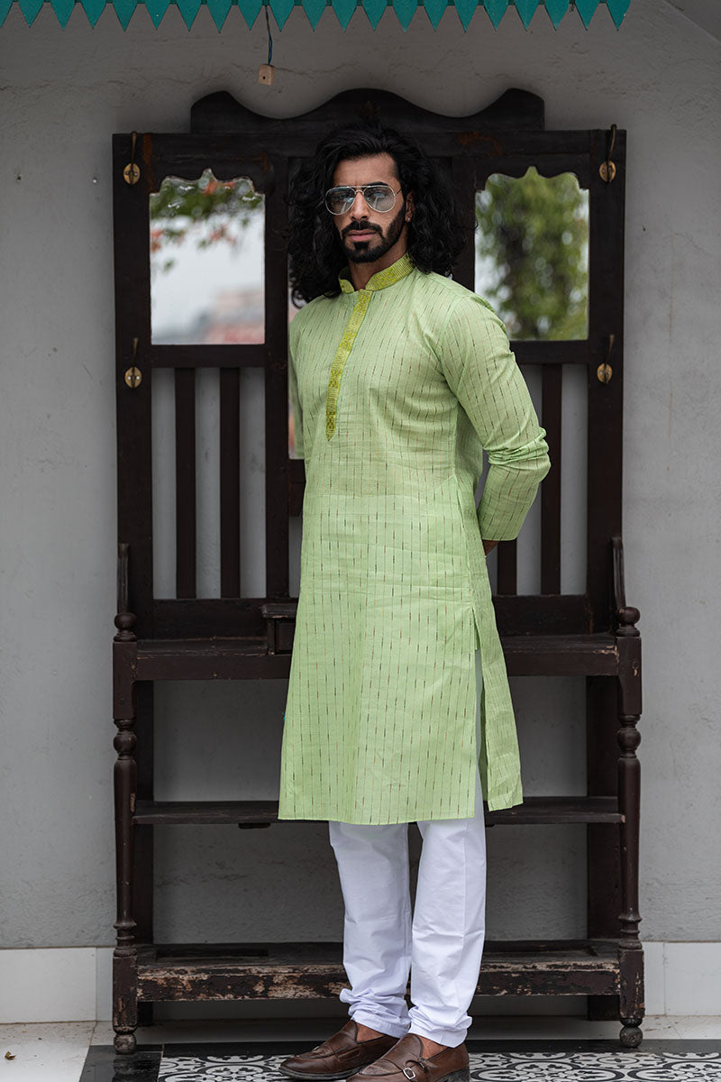 Cotton Bengali Style Men's Kurta Pastel Green