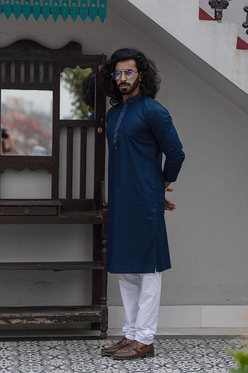 Intricate Neckline Kurtas Navy Blue