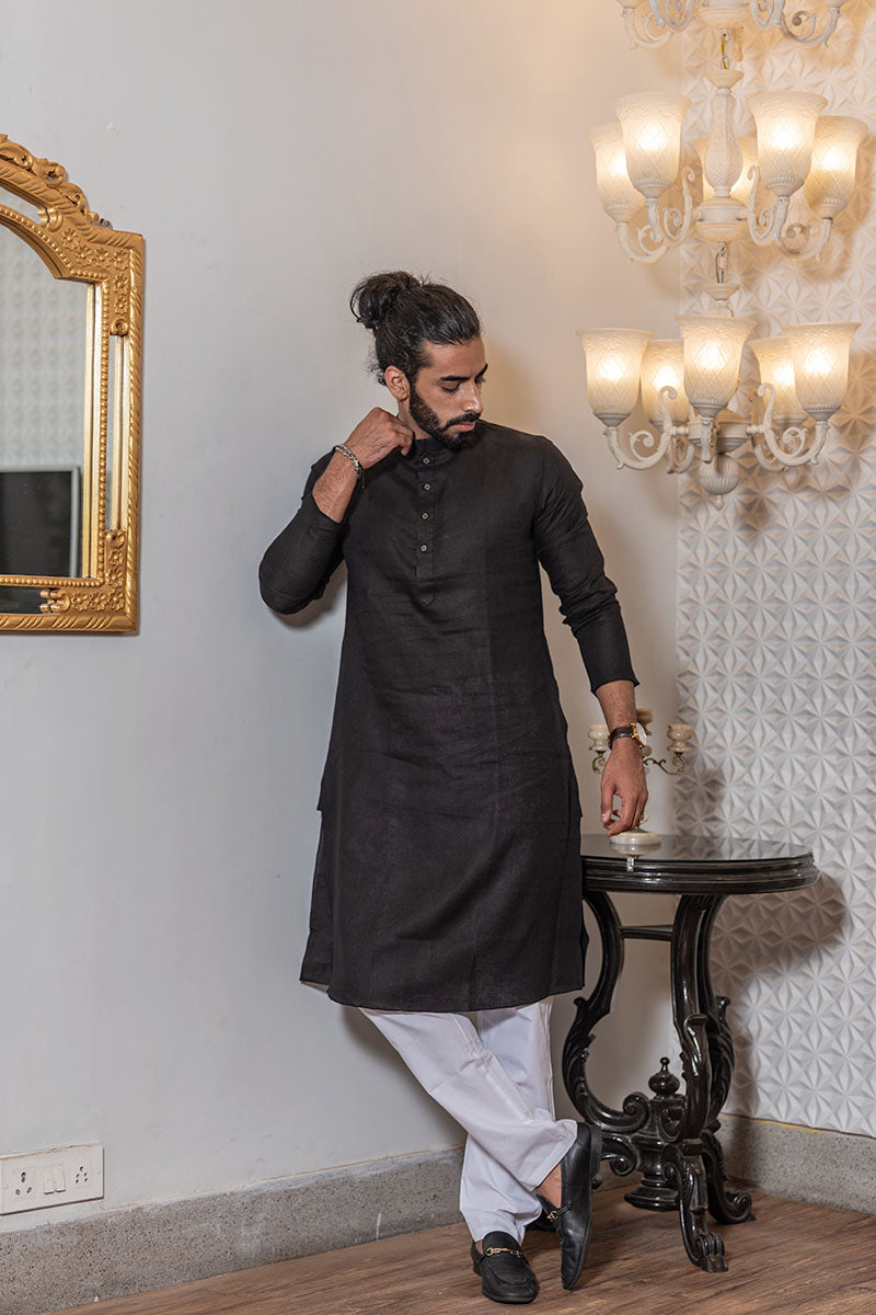 Premium Linen Kurtas for Men Black