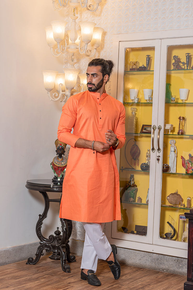 Criss Crossed Striped Kurta Orange