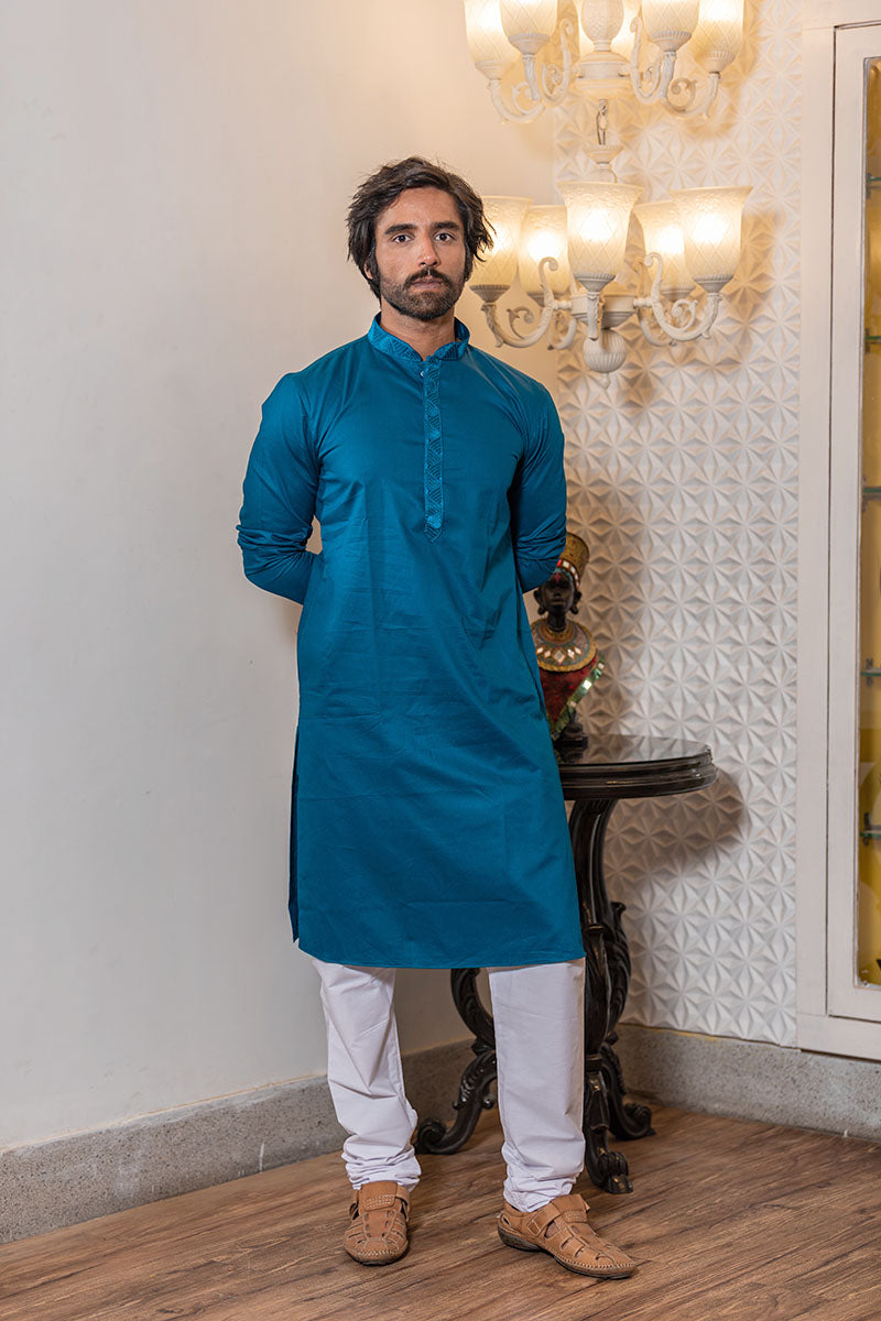 Intricate Neckline Kurtas Azure Blue