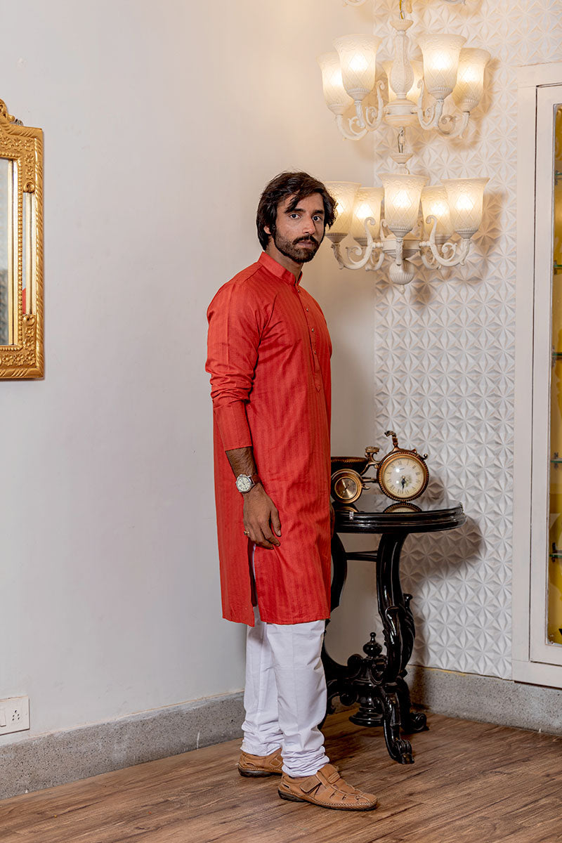 Cotton Kurta with Self Vertical Stripes