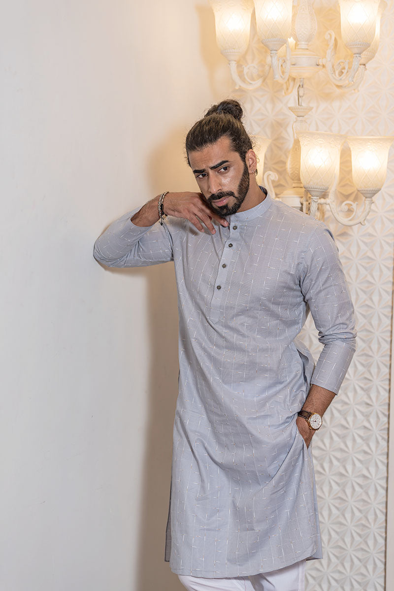 Straight Fit Checkered Print Cotton Kurta