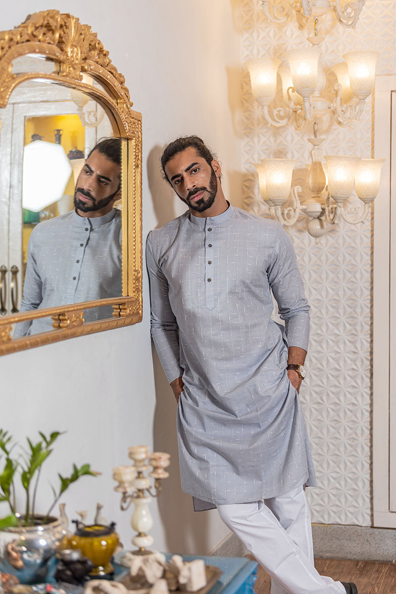 Straight Fit Checkered Print Cotton Kurta