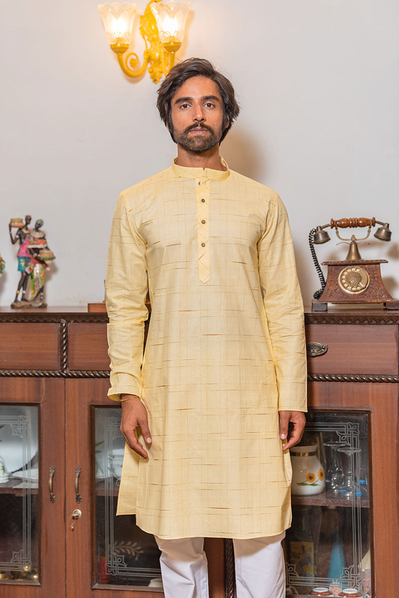 Straight Fit Checkered Cotton Kurta