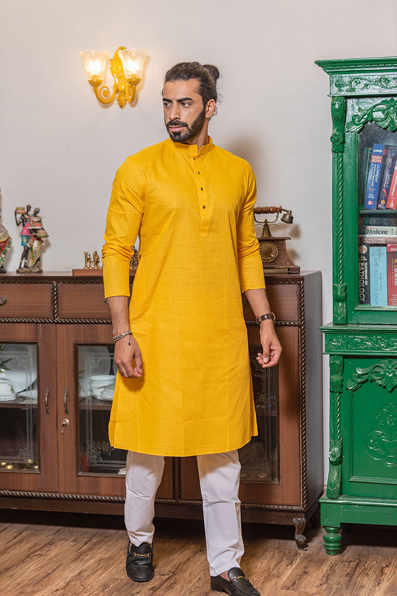 Criss Crossed Striped Kurta Yellow