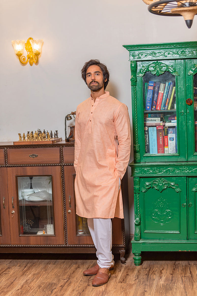 Self Textured Cotton Kurta