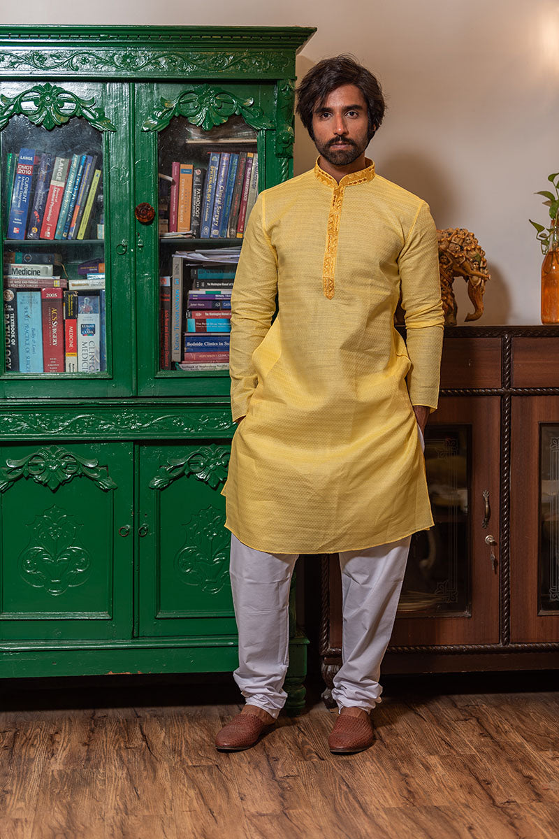 Self Printed Kurta with Neck Embroidery