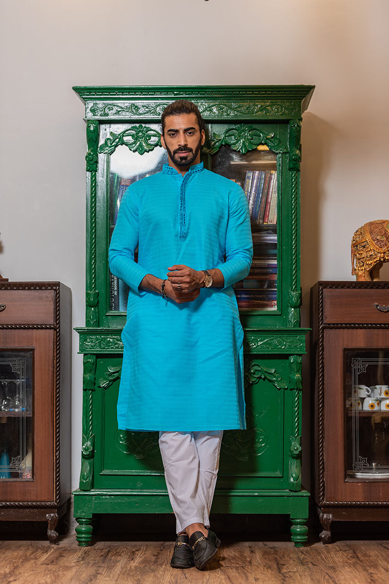 Self Printed Kurta with Neck Embroidery