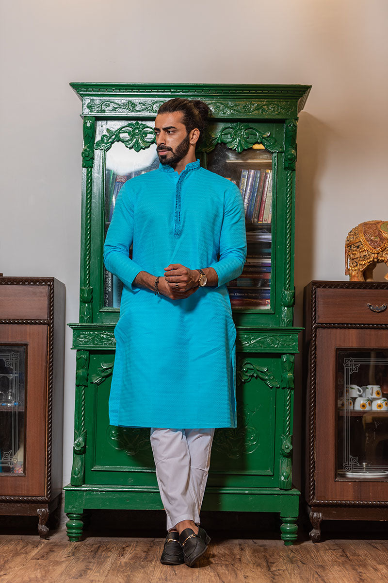 Self Printed Kurta with Neck Embroidery