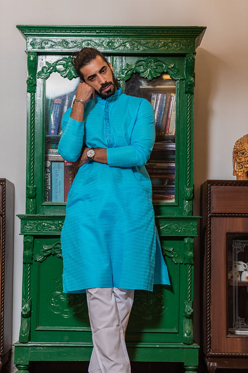 Self Printed Kurta with Neck Embroidery