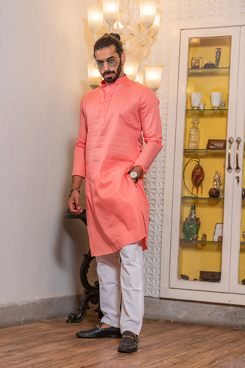 Plain Kurtas with Horizontal Self Stripes