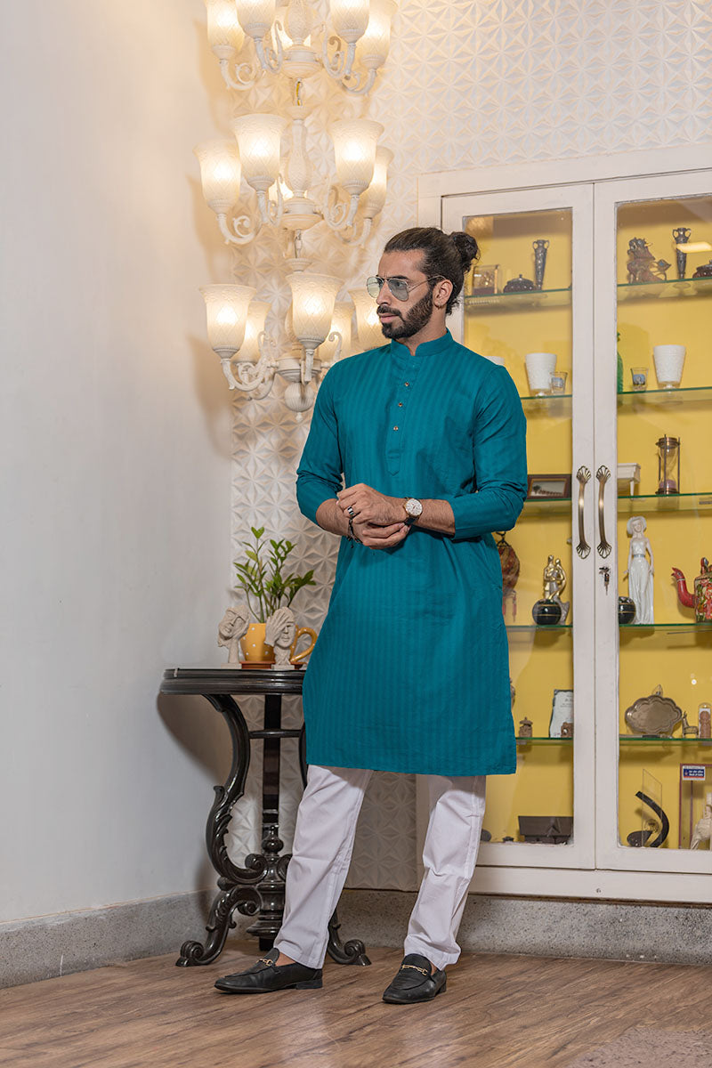 Cotton Kurta with Self Vertical Stripes