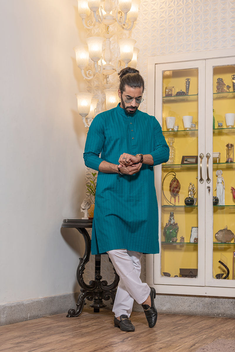 Cotton Kurta with Self Vertical Stripes