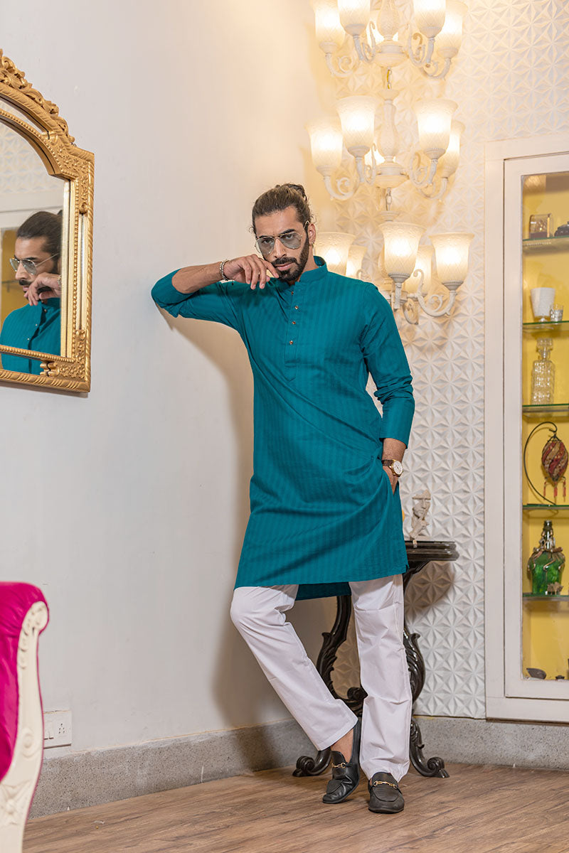 Cotton Kurta with Self Vertical Stripes