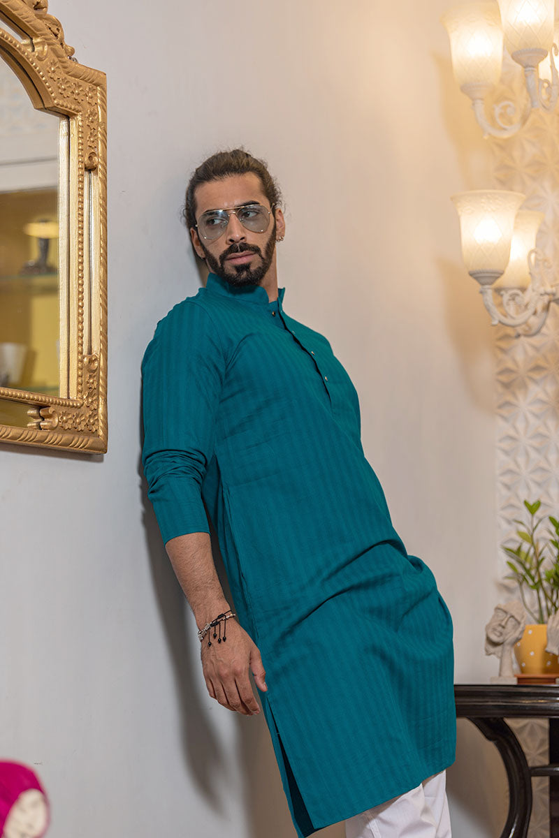 Cotton Kurta with Self Vertical Stripes