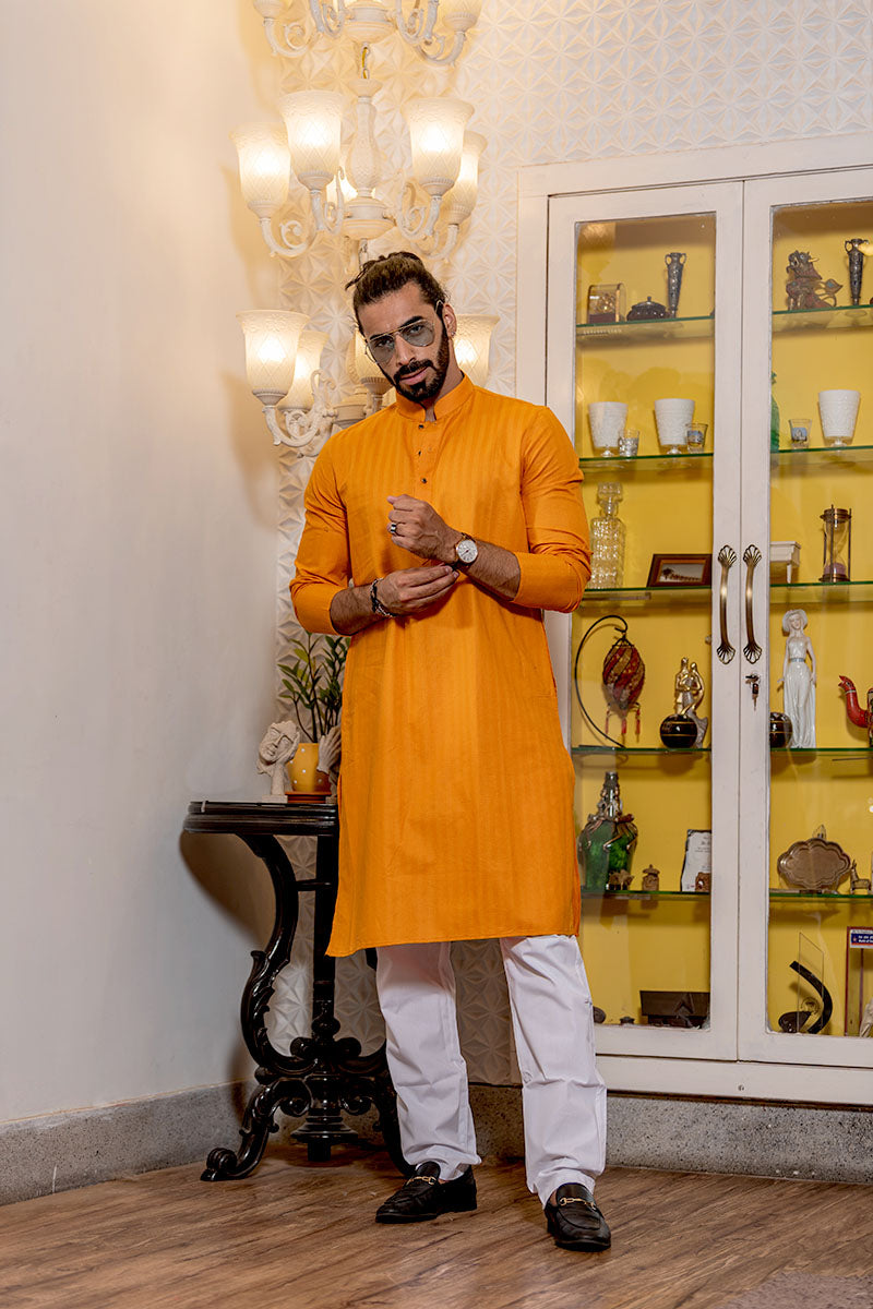 Cotton Kurta with Self Vertical Stripes