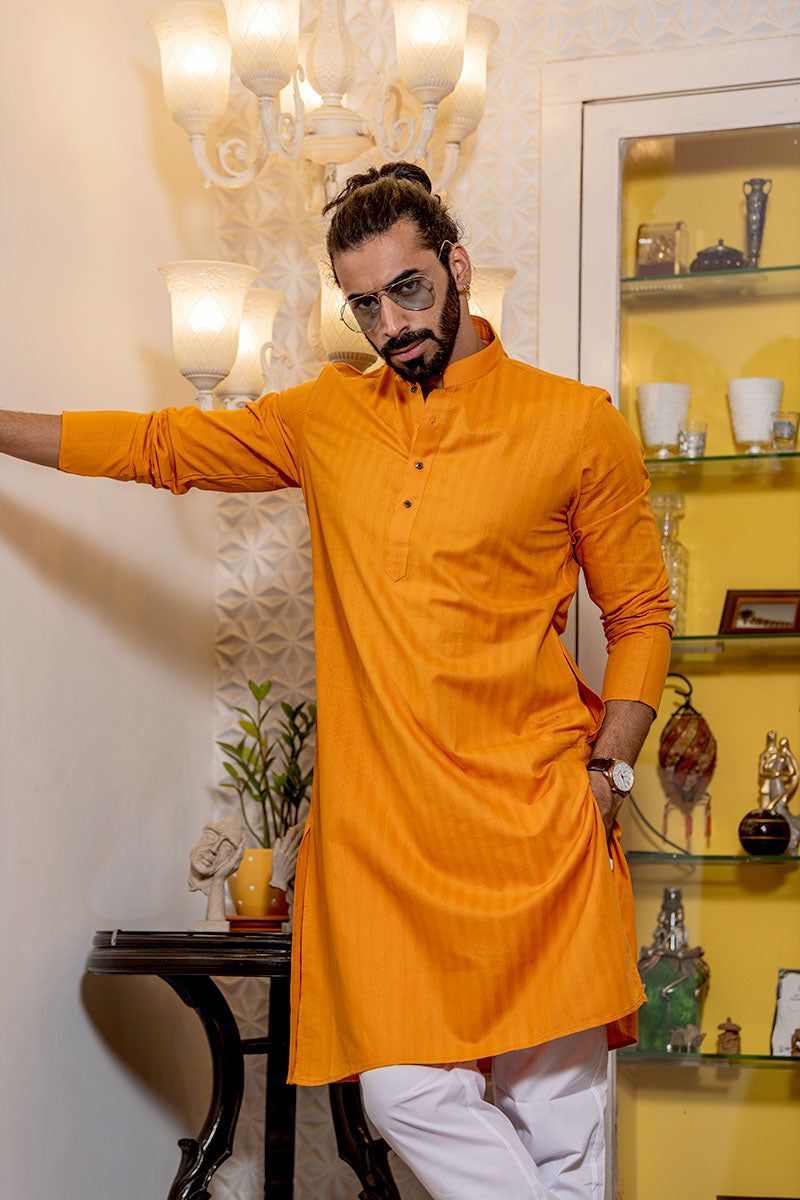 Cotton Kurta with Self Vertical Stripes