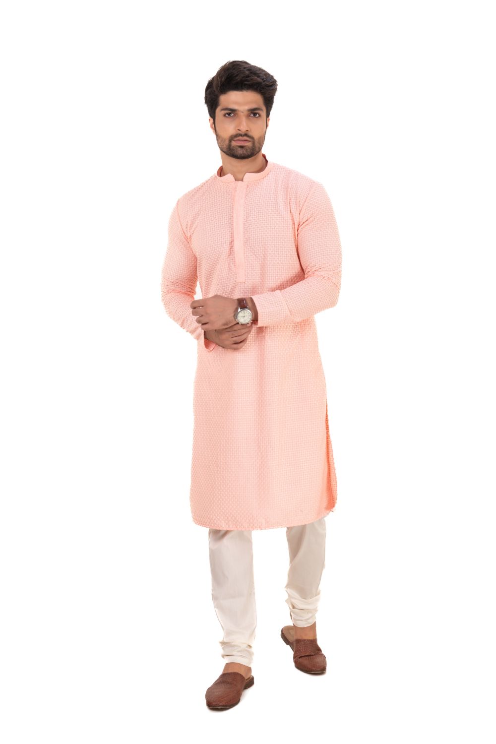 Embroidered Chikankari Kurta Light Pink