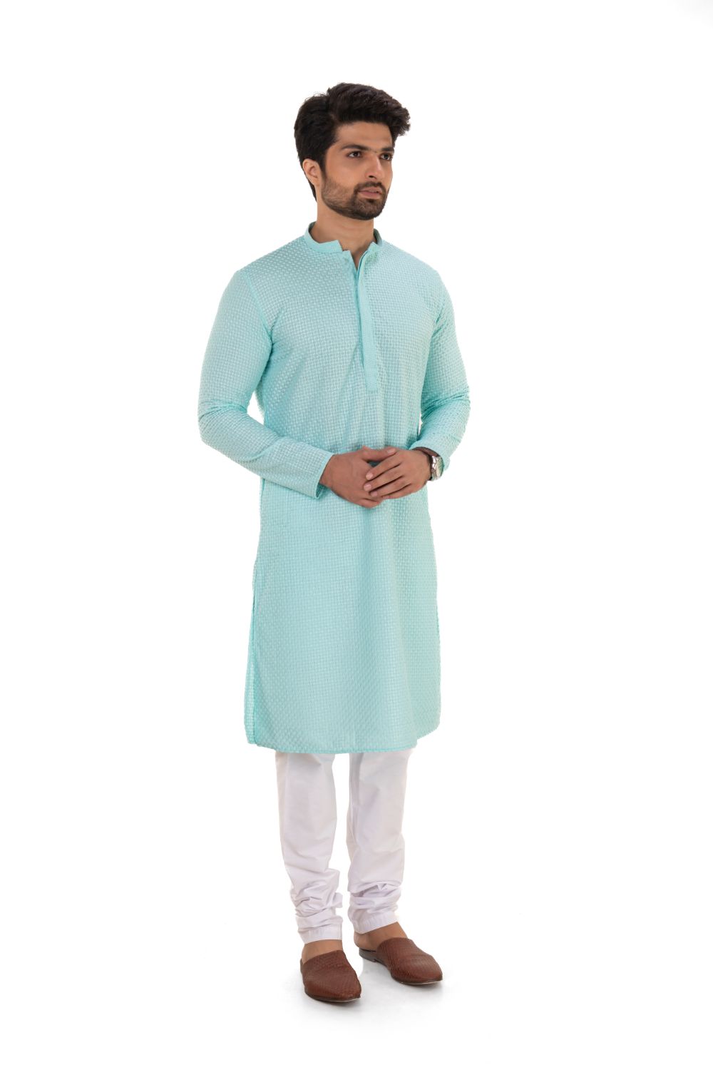 Embroidered Chikankari Kurta Sky Blue