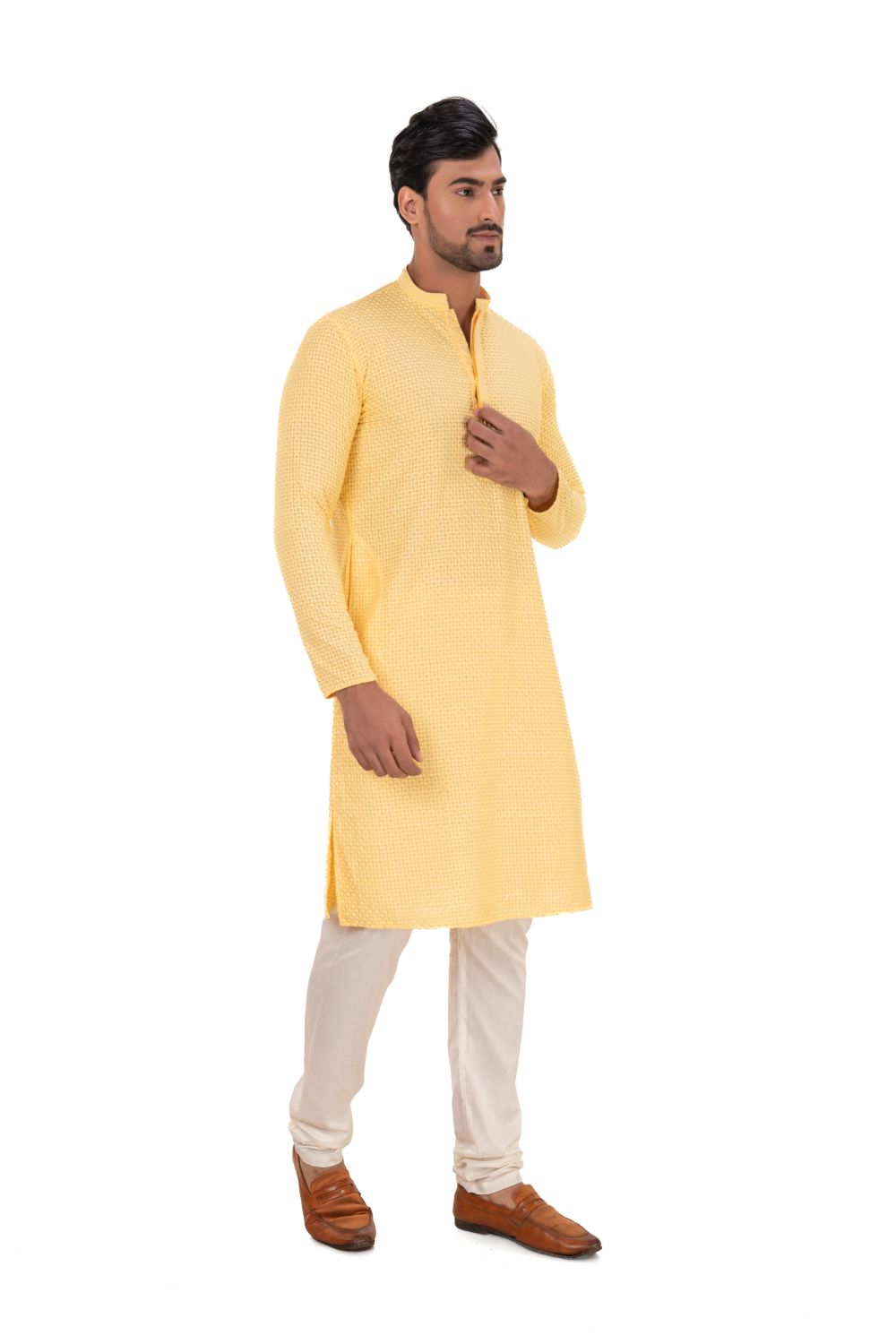 Embroidered Chikankari Kurta Yellow