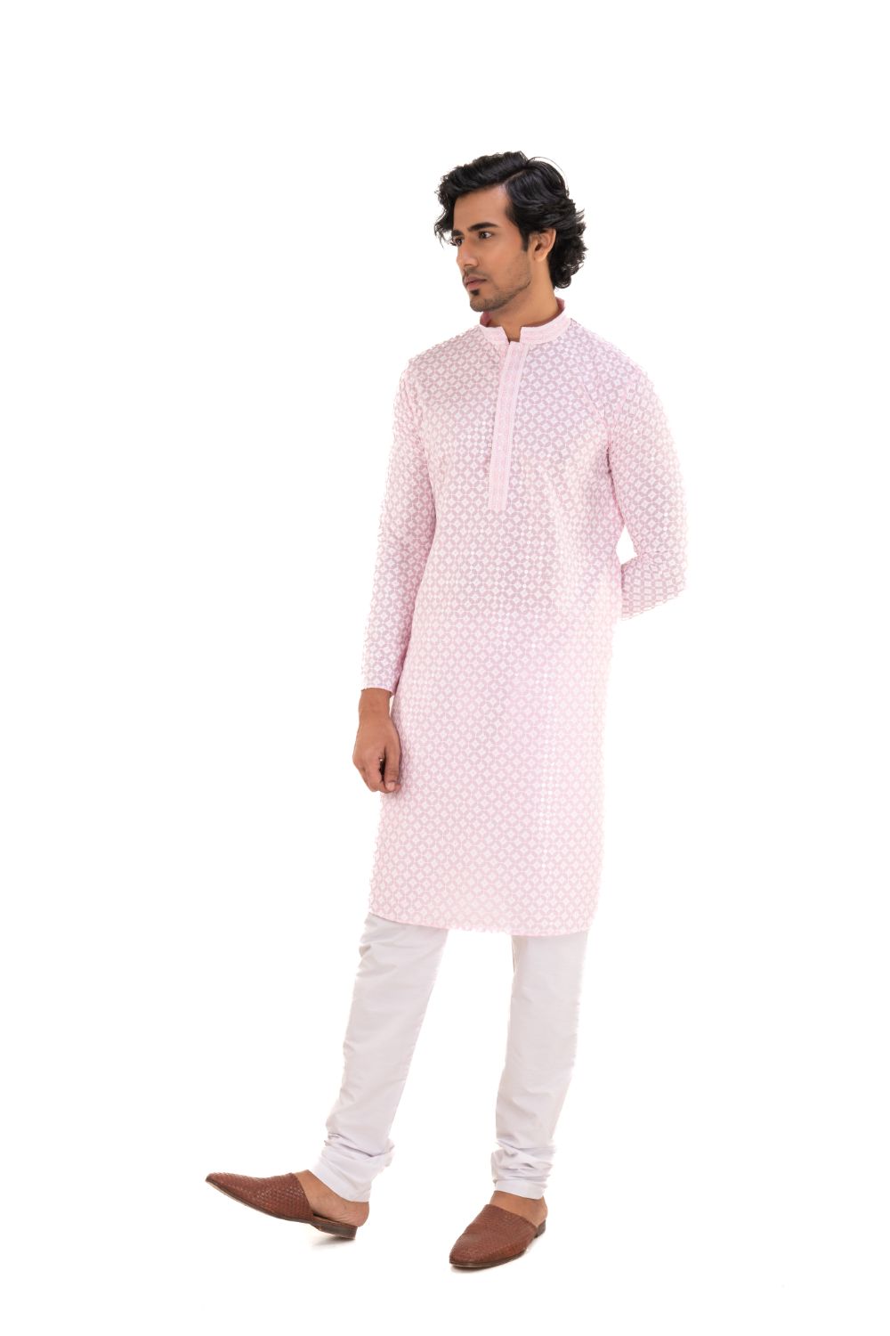 Lucknavi Chikankari Embroidered Kurta Set Pink