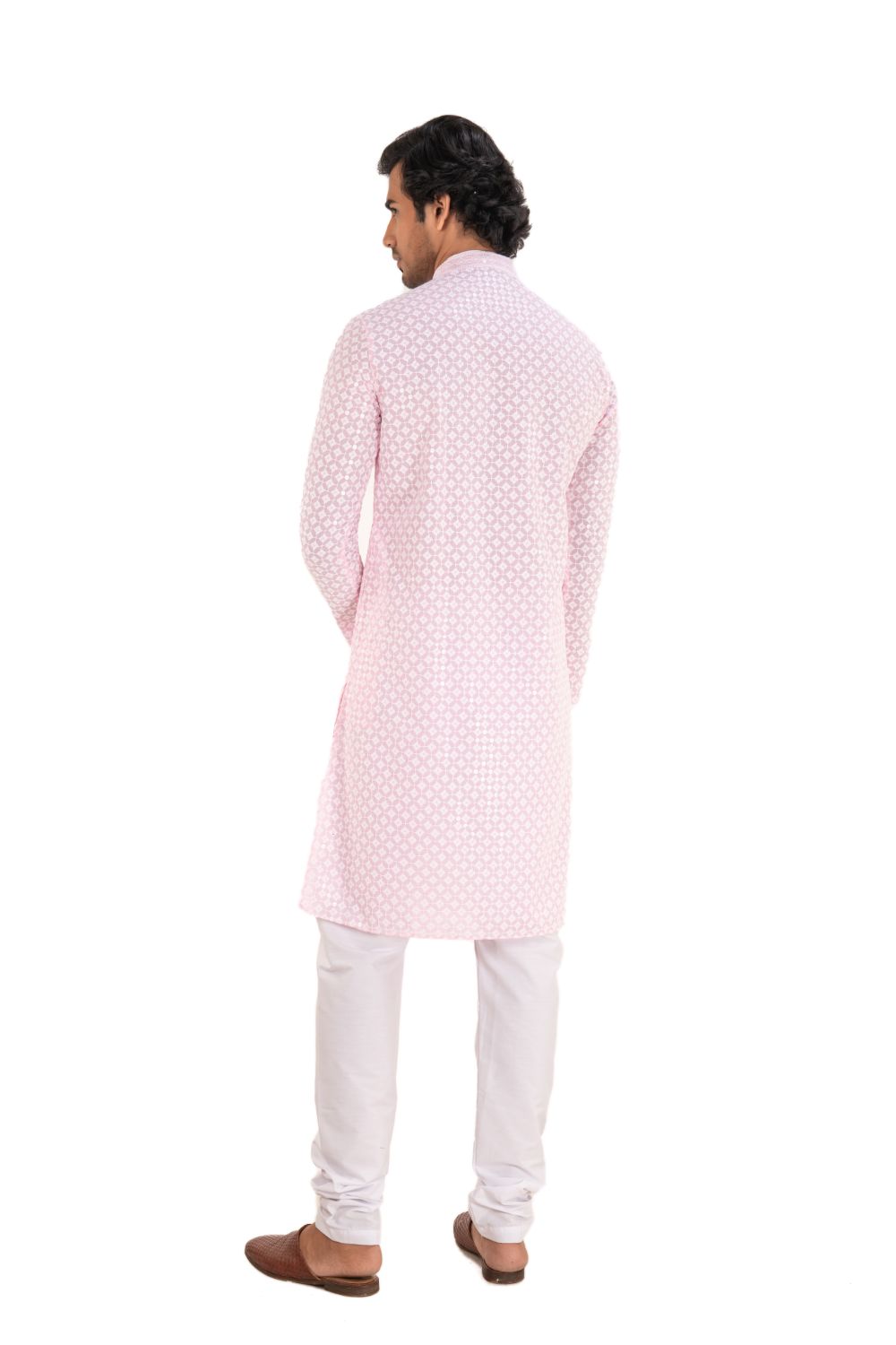 Lucknavi Chikankari Embroidered Kurta Set Pink XXL(44)