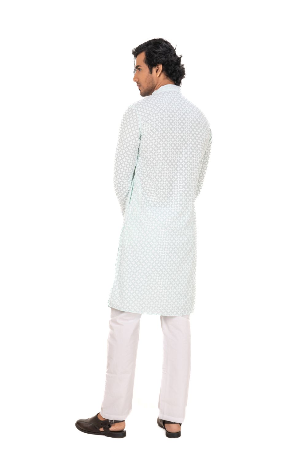 Lucknavi Chikankari Embroidered Kurta Set Sea Green XL(42)