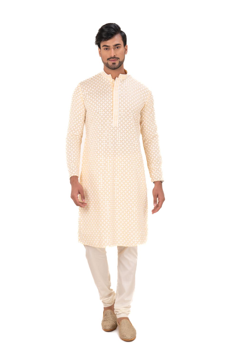Lucknavi Chikankari Embroidered Kurta Set Yellow