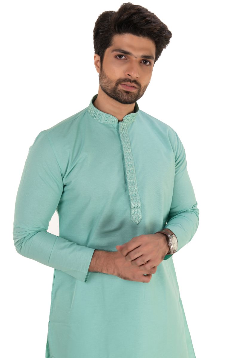 Cotton Embroidered Solid Kurta