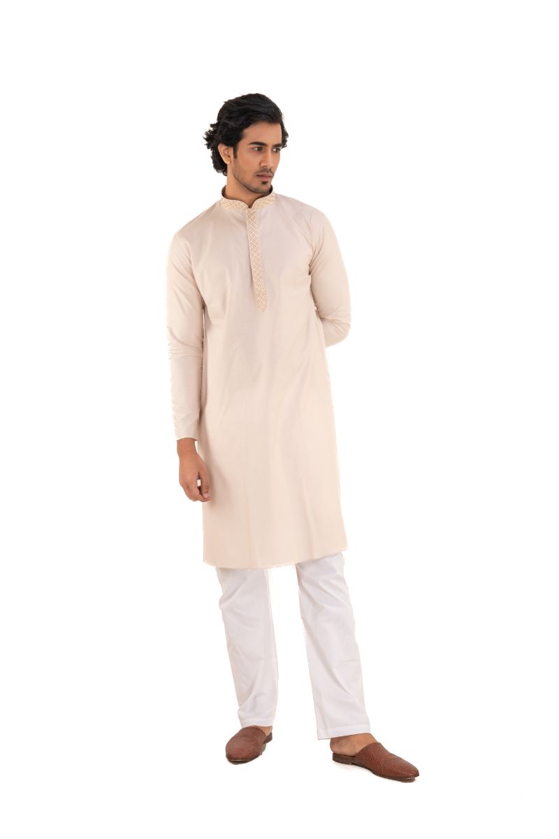 Men's Solid Regular Cotton Kurta Cream