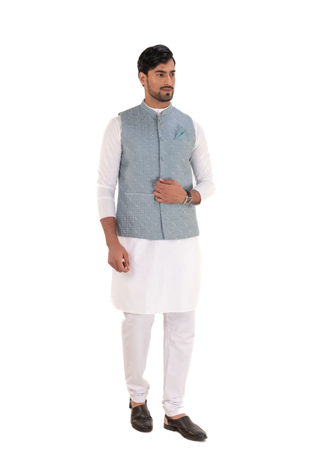 Lucknavi Work Silk Nehru Jacket