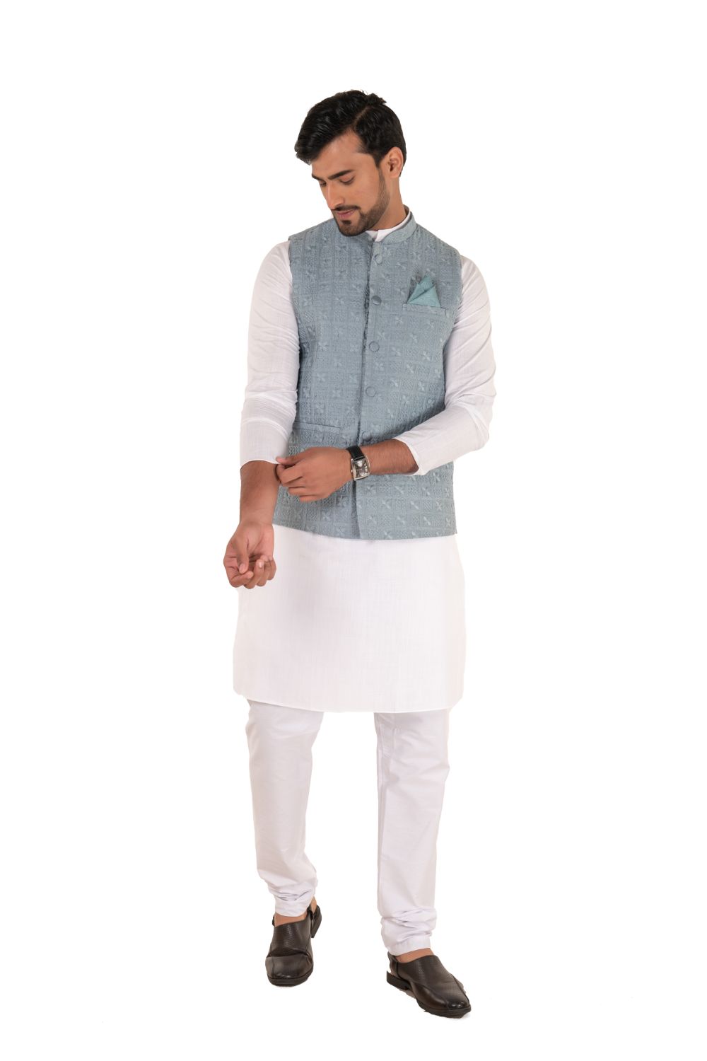 Lucknavi Work Silk Nehru Jacket